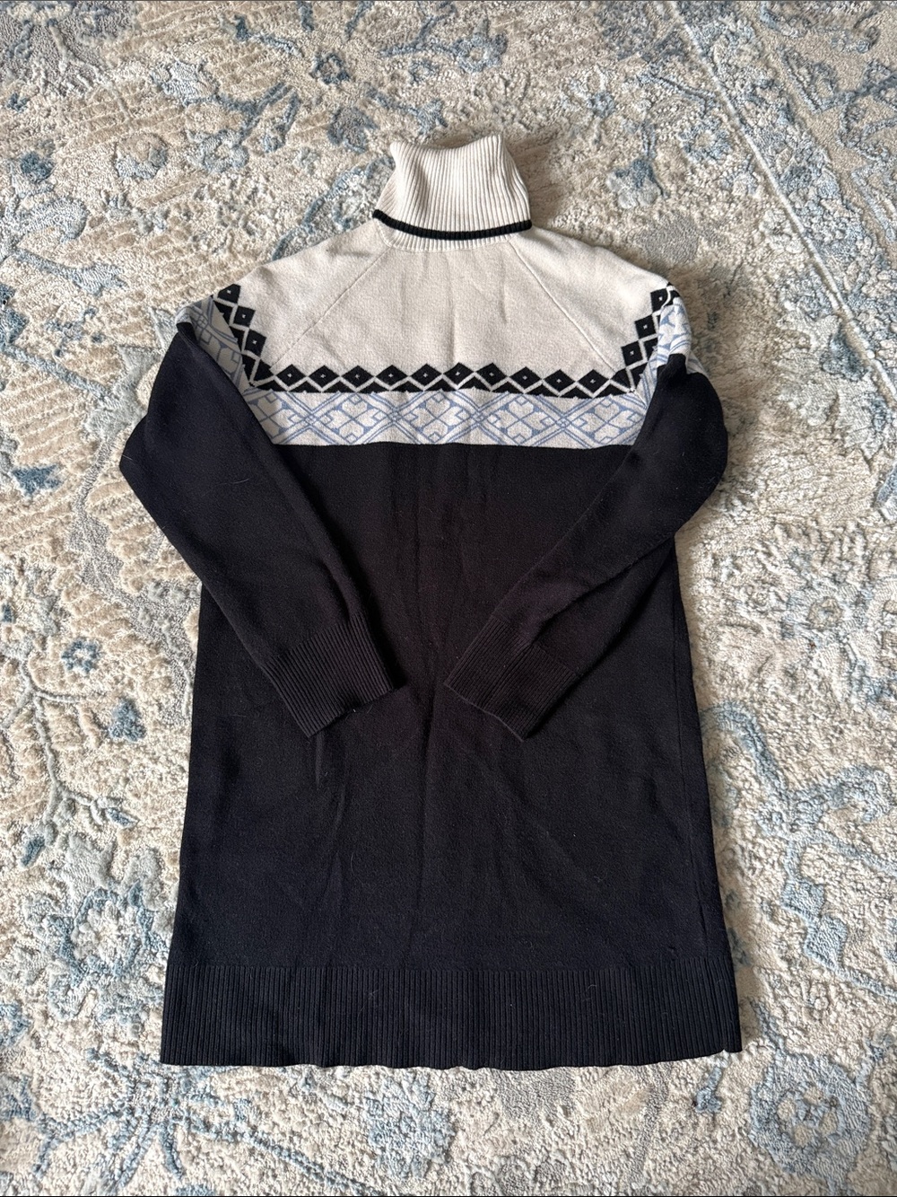Shoe Dazzle Black and Cream Fair Isle Turtleneck Sweater Dress